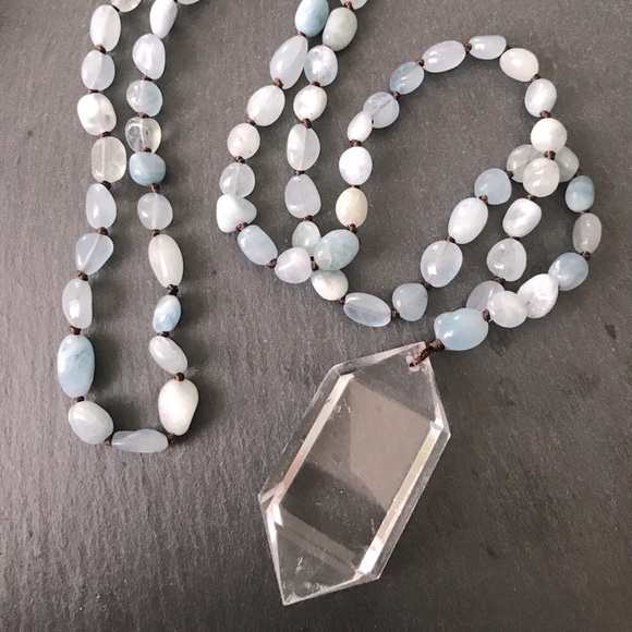 Jewelry - aquamarine and quartz gold or silver necklace